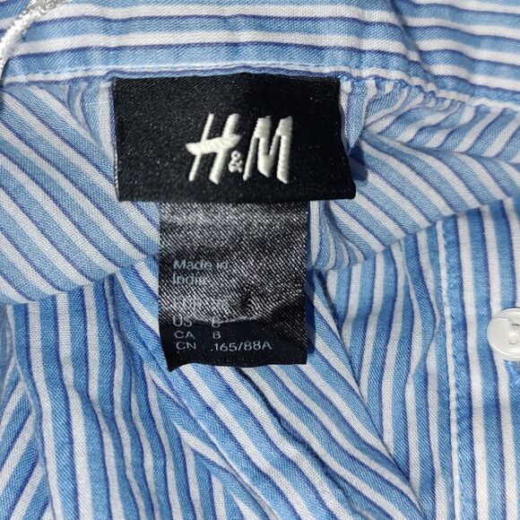 H&M  blue and white striped  button down dress  Sz 8 - Picture 5 of 6